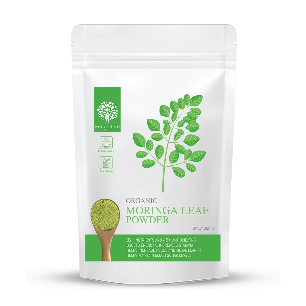 ผงใบมะรุม ลดปวดข้อ สารอาหารเพียบ Organic Moringa Leave Powder ยี่ห้อ Feaga Life 200 กรัม