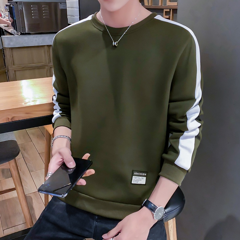 เสื้อยืดผู้ชายสีจับคู่เสื้อกันหนาวเสื้อยืดสลิมเสื้อยืดผู้ชายแขนยาวด้านบนสีดําสีขาวสีฟ้าสีเขียว