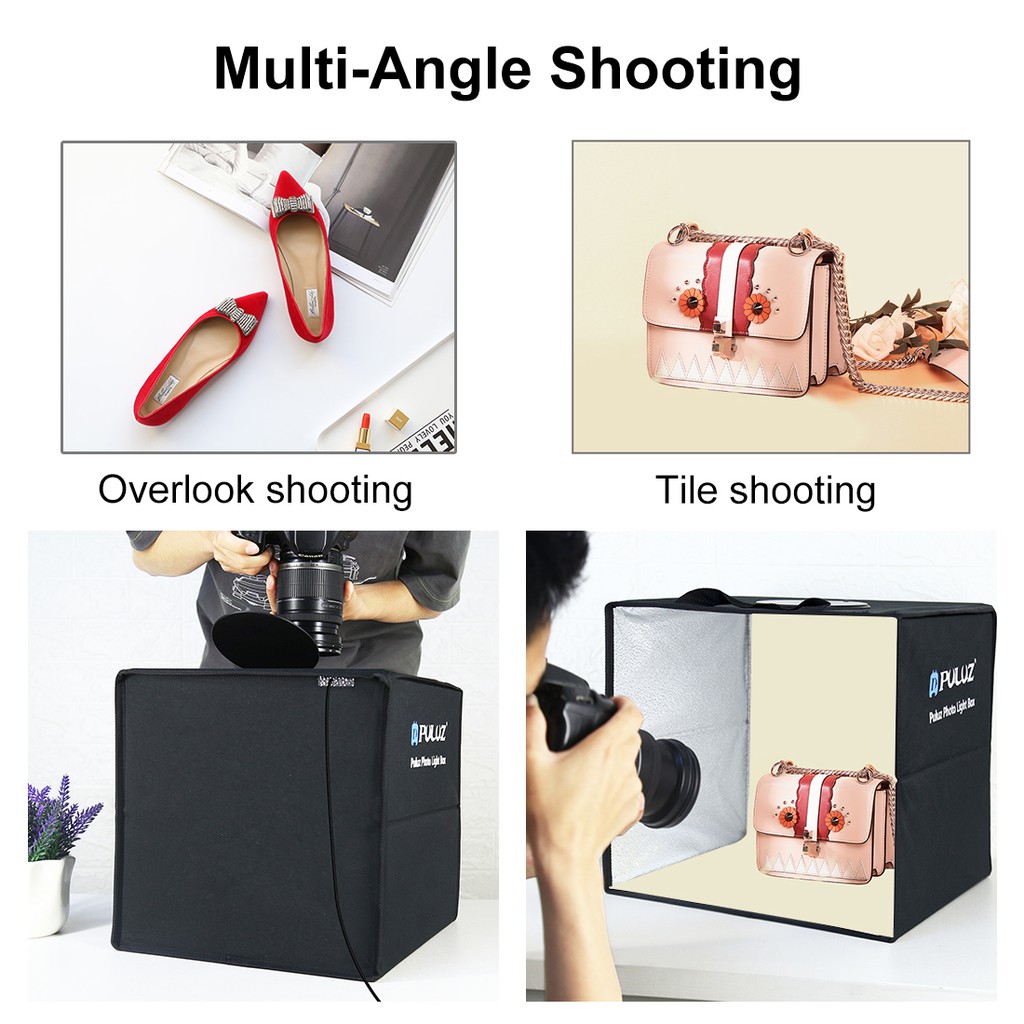 PULUZ กล่องไฟถ่ายภาพสตูดิโอถ่ายภาพ40CM กล่องถ่ายรูปสินค้า กล่องสำหรับถ่ายภาพ พร้อมไฟ LEDปรับแงและความสว่างได้