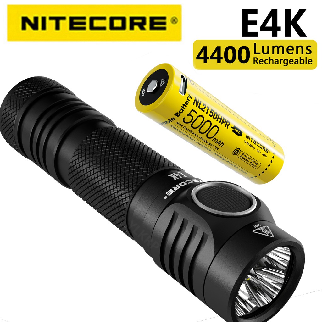 NITECORE E4K 4400 Lumens 4 x CREE XP-L2 V6 LEDs 21700 ไฟฉาย EDC ขนาดกะทัดรัดพร้อมแบตเตอรี่ลิเธียมไออ