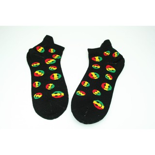 สินค้าราสต้า Low-cut Socks Black Smiley All Sizes ถุงเท้าสีดำลาย RASTA SMILEY สีเขียวเหลืองแดง สุดน่ารัก