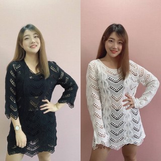 เสื้อ ผู้หญิง ตัวยาว คอกลม เสื้อแขนยาว งานตาข่าย ซีทรู สุดเซ็กซี่ เสื้อแฟชั่น แนวมินิเดรส สีพื้น ทรงสวย สวมใส่สบาย