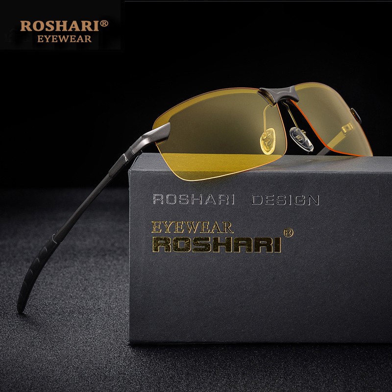 RoShari A10 แว่นตาคืนวิสัยทัศน์ป้องกันแสงสะท้อนคืนขับรถแว่นตากรองแว่นตา u nisex กันแดด polarized โลหะผสมกรอบตา