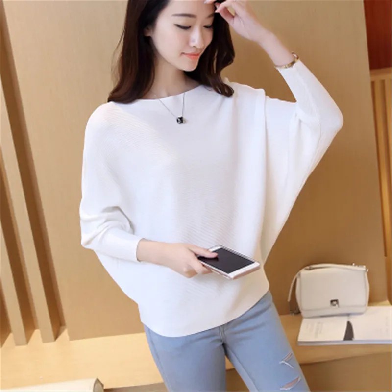 เสื้อแจ็กเก็ตกันหนาว ผ้าถัก แขนทรงปีกค้างคาว ทรงหลวม สไตล์เกาหลี สําหรับผู้หญิง