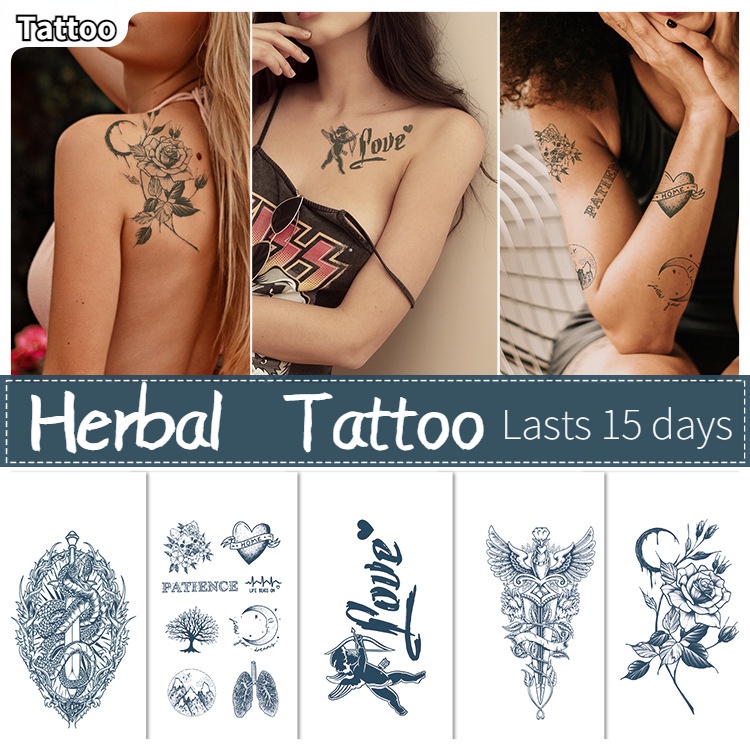 Herbal Tattoo สติ๊กเกอร์รอยสักแบบใหม่ แขนหลัง กระดูกไหปลาร้า สีสักธรรมชาติ  กันน้ำ ไม่สะท้อนแสง จำลองสามารถอยู่ได้นาน 15 วัน - Niceart.Th - Thaipick