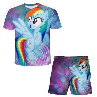 ชุดเสื้อยืด และกางเกงขาสั้น พิมพ์ลายการ์ตูน My Little Pony สําหรับเด็กผู้ชาย และเด็กผู้หญิง