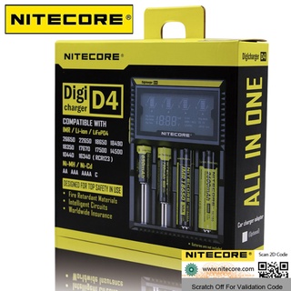 เครื่องชาร์จถ่าน Nitecore D4 สำหรับ AA / 18650 / Ni-Cd / NiMH / Li-ion / Lifepo4 ประกัน1ปี