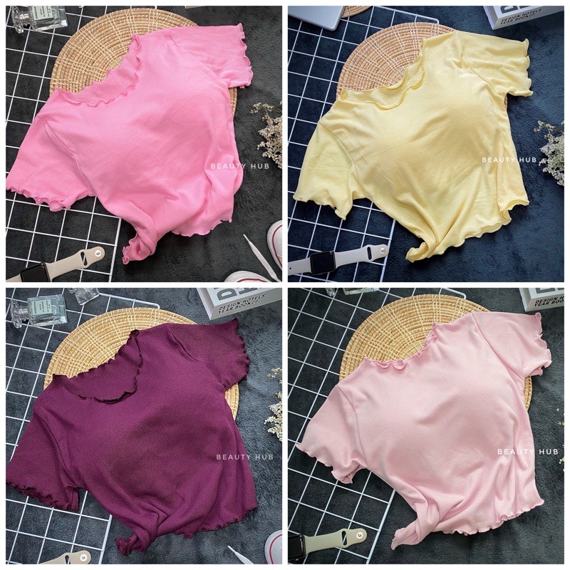 [#003] เสื้อครอป แขนหยัก ครอปเก๋ น่ารัก ผ้ายืดใส่สบาย สาวๆไม่ควรพลาดฮิตสุดๆ
