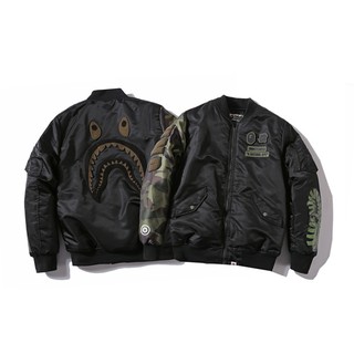 M พร้อมส่ง BAPE X UNDEFEATED Joint Green Camouflage Half Sleeve Black Shark Jacket Ma-1