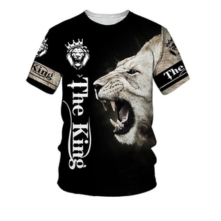 เสื้อยืดแขนสั้น พิมพ์ลาย King of the Prairie Lion 3 มิติ สวมใส่สบาย แฟชั่นฤดูร้อน สําหรับผู้ชาย และผู้หญิง