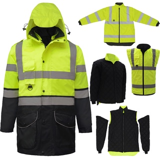 En471 ANSI/SEA 107 AS/NZS Hi vis 7 in 1 เสื้อแจ็กเก็ตกันฝน กันน้ํา สะท้อนแสง เพื่อความปลอดภัย