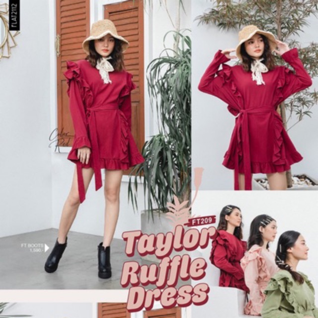 เดรสแดง Taylor Ruffle Dress #Flat2112