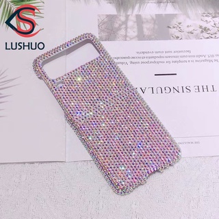Lushuo เคสโทรศัพท์มือถือแข็ง ปิดด้านหลัง ประดับเพชร พลอยเทียม วิบวับ แฮนด์เมด สําหรับ Samsung Galaxy Z Flip 3 5G and Z Flip 1/2 Z Flip3 ZFlip3 ZFlip 3
