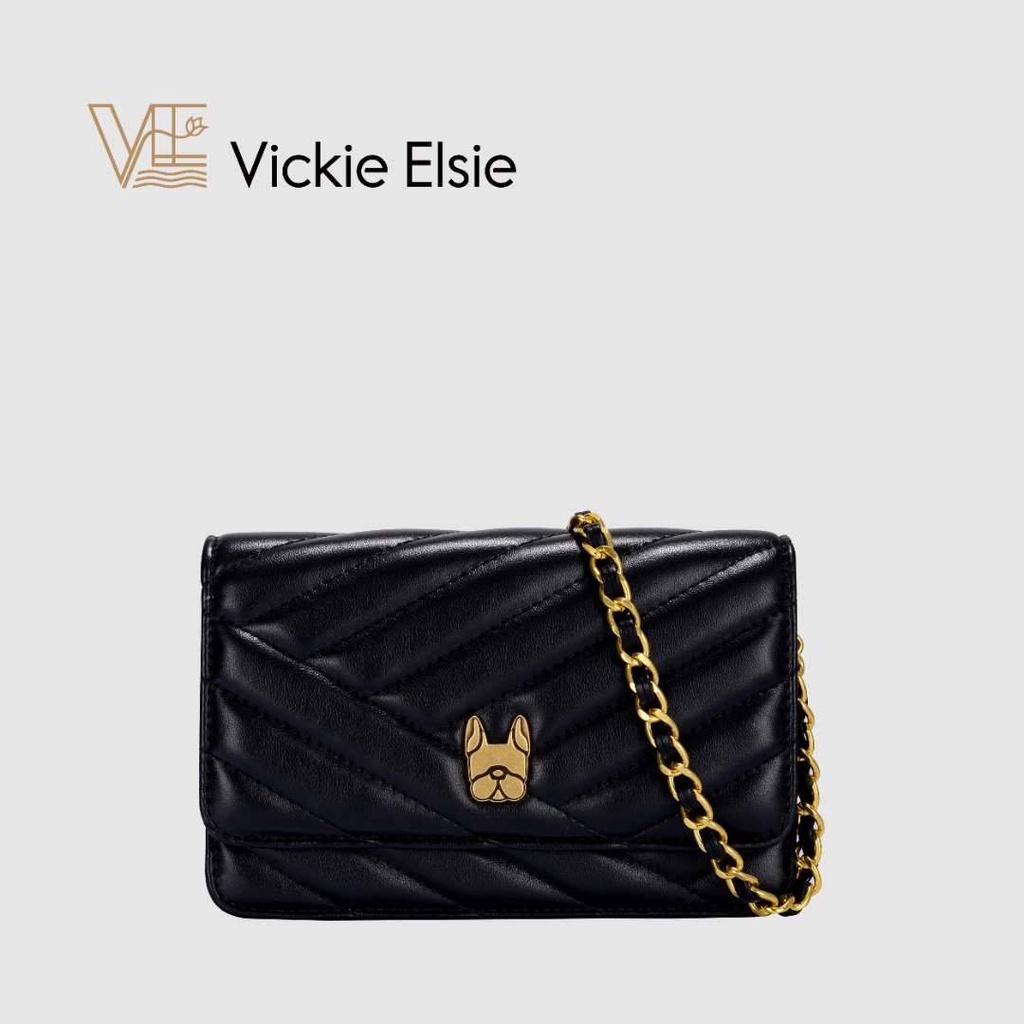 VICKIE ELSIE 新款法斗犬包包 时尚简约单肩包 กระเป๋า Cross body สะพายข้าง สีดำ