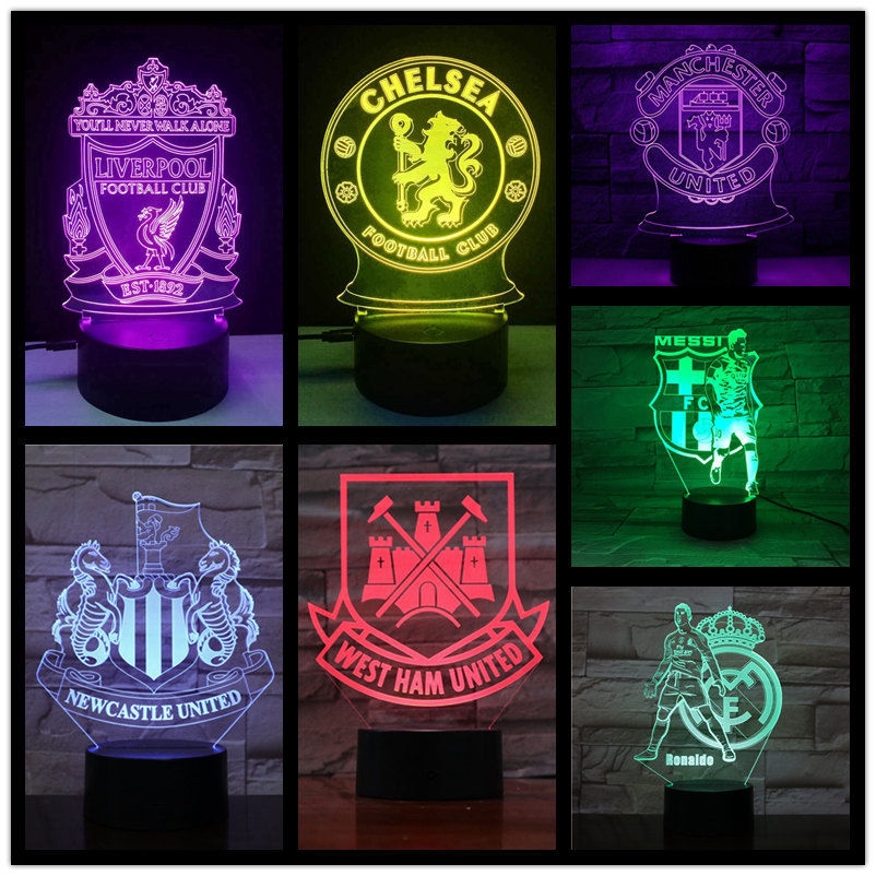 Liverpool Chelsea Manch Arsenal 3D Night Light FA Football Club โคมไฟข้างเตียงตกแต่งห้องนอนสําหรับเด็กผู้ชาย