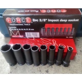 FORCEชุดบล๊อกลูกยาวชุดบล๊อก3/8"ชุดบล๊อกลูกลมยาว FORCE 6 pcs3/8" 3 หุน8,10,11,12,13,14,17,19