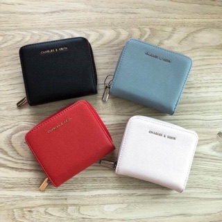 แท้ 💯%Charles &amp; Keith Classic Zipped Short Wallet