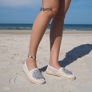 MarchShoes Sorrento Espadrilles รองเท้าเอสปาดริล ส้นปอสาน ผ้าลูกไม้ ปักเพชร (ต้องลดไซส์)