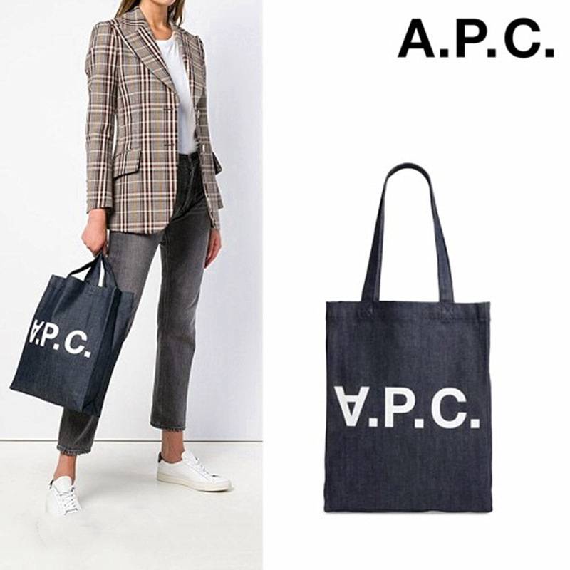 APC โลโก้พิมพ์ตัวอักษรผ้าใบ denim tote กระเป๋าสะพายหลายทางเลือก