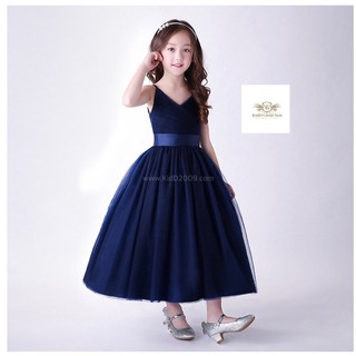 Dark Blue Dress Girls ชุดกระโปรงสีกรมท่า+ที่คาดผมใสง่ายใส่สวย Party, Piano, Birthday, Cocktail Dress Girls 110-170