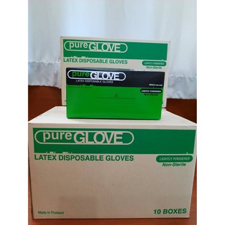 ยกลัง10 กล่อง Size M ถุงมือยาง Pure Glove Latex ถุงมือแพทย์ ชนิดมีแป้ง เหนียวไม่ขาดง่าย ผิวเรียบ สีขาวนวล