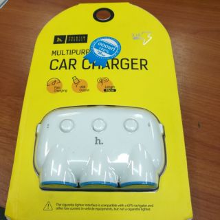 Hoco C1 Car Charger ที่ขยายช่องจุดบุหรี่ 3 ช่อง พร้อม USB 2 port ในรถยนต์