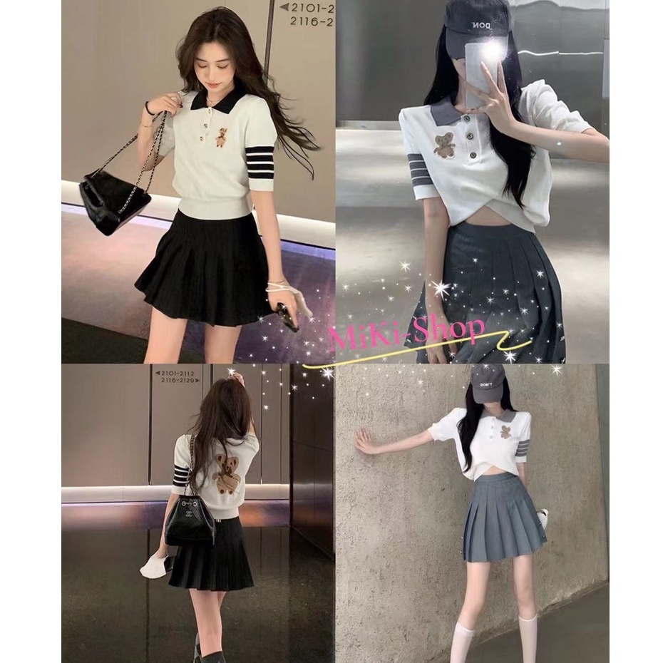 *Miki-Shop พร้อมส่งเสื้อคอปกแฟชั่น*ติดกระดุมหน้า ปักหมี ปักหน้าหลัง แฟชั่นเกาหลี สุดยอดอ่ะ73388-1*