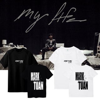 [พร้อมส่ง] เสื้อยืด Mark Taun my life  ไม่มีตะเข็บข้าง คอกลมสีดำ-ขาว S-3XL Cotton100%