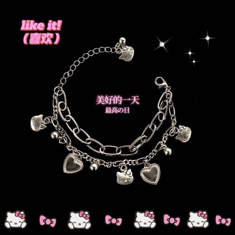 SANRIO การ์ตูน Hello Kitty สร้อยข้อมือคู่ สําหรับผู้หญิง ซานริโอ้ คู่รัก แฟน ของขวัญ คุโรมิ เครื่องประดับ อุปกรณ์