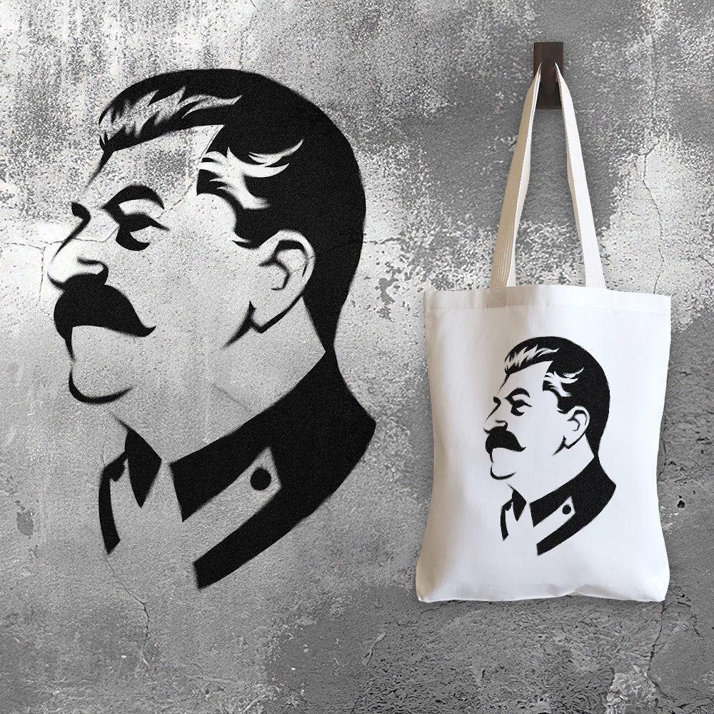 กระเป๋าผ้าแคนวาส สไตล์ที่ 147 สกรีนลายสไตล์พ่นสีสเปร์ย แนว Street Art ลาย Joseph-Stalin