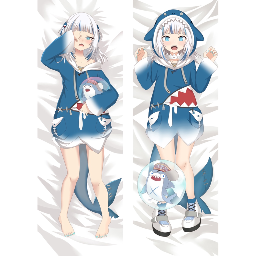 60x180 ซม.อะนิเมะ Hololive VTuber Gawr Gura หมอน 2 ด้านพิมพ์โยนเบาะหมอนผิวพีช