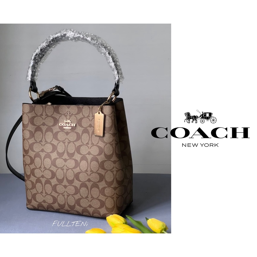 Coachแท้ Town Bucket Bag ลาย C signature รุ่น 91512 (สีน้ำตาล) by Fullteni