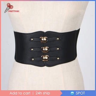 【สต็อกพร้อม】Womens Retro Steampunk Leather Waist Belt  Waspie Wide Elastic Corset