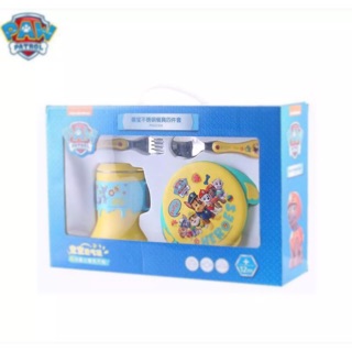 ของแท้ Paw patrol 350ML ชาม + 15 ซม.พื้นบ้านช้อน + 320ml ถ้วยแตรสำหรับเด็กของขวัญเด็ก 304 สแตนเลสสตีลอาหารเย็นชุดของเล่น