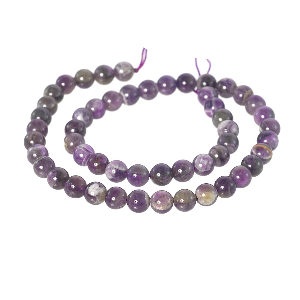 ลูกปัดหินแท้ ลักษณะเม็ดกลม (Round) หินอเมทีส (Amethyst) 8 mm - (LZ-0321 สีม่วง)