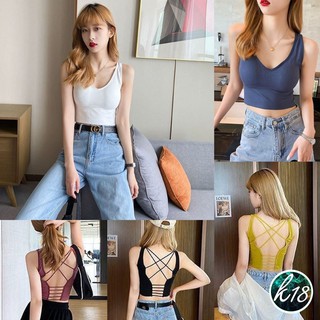 K18💜Korean สปอร์ตบรา ด้านหลังแต่งสายไขว้ โชว์หลัง มีซับฟองน้ำ 5สี