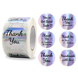 สติกเกอร์เลเซอร์โฮโลแกรม ลาย Thank You สีรุ้ง สําหรับตกแต่งบรรจุภัณฑ์ 500 ชิ้น