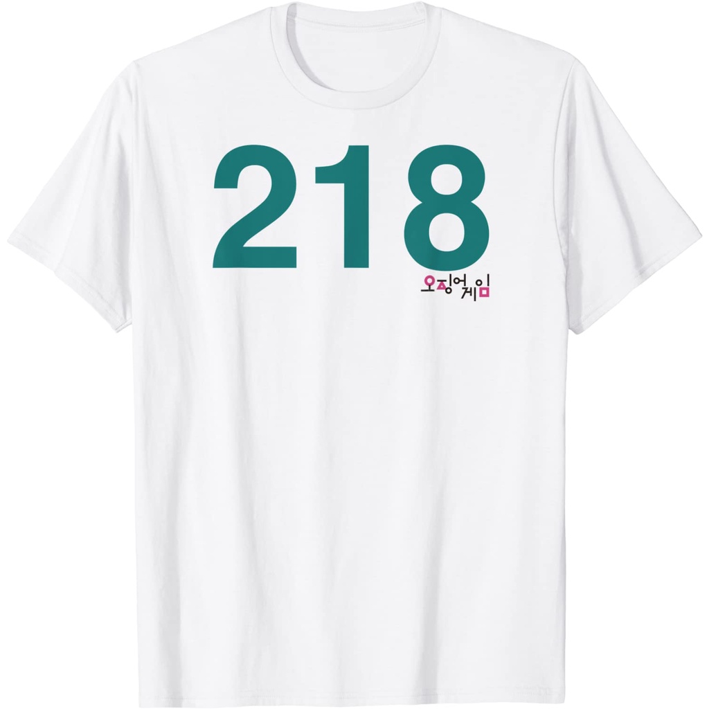 แขนสั้นcrew neckเสื้อยืด ผ้าฝ้าย พิมพ์ลาย Unit Screen dtf Squid Game Player 218 สําหรับแต่งกายS-XXXX