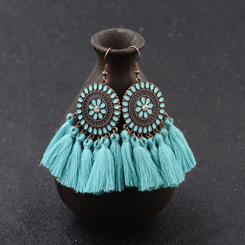 ยาวพู่ต่างหูผู้หญิงงบดอกไม้ Fringe ต่างหู Boho ชาติพันธุ์ Party Drop Dangle ต่างหูเครื่องประดับ