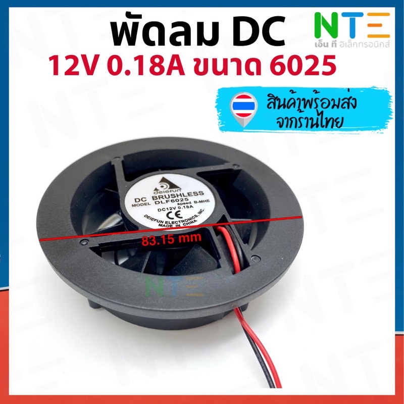 พัดลมวงกลม DC 12V 0.18A ขนาด 6025 ด้านหลังมีตะแกรง