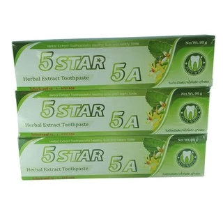 ยาสีฟันสมุนไพร 5ดาว5เอ แท้100% ผลิตใหม่ ไม่ค้างสต๊อก โรงงานขายเอง(หลอด 80 g) 5 ดาว 5 เอ