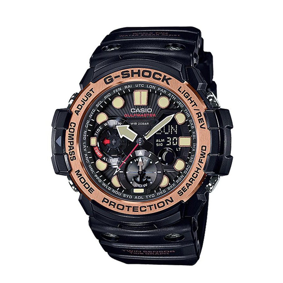 Casio G-Shock นาฬิกาข้อมือผู้ชาย สายเรซิ่น รุ่น GN-1000RG-1A - สีดำ/พิงโกลด์