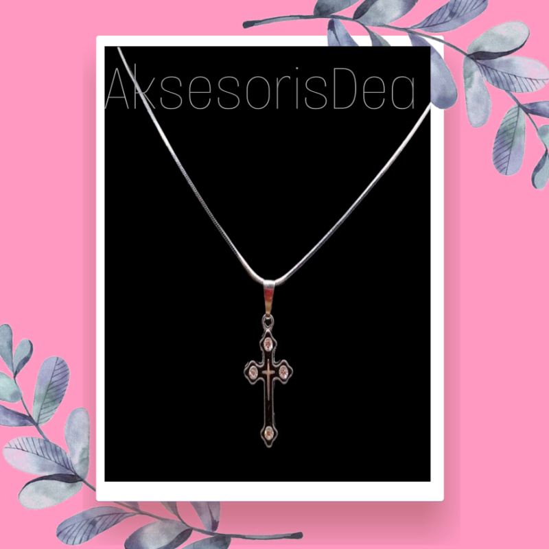 สร้อยคอไม้กางเขนสีดําสุดฮอตพร้อมโซ่ ROUND EEL | สร้อยคอผู้ชายและผู้หญิง