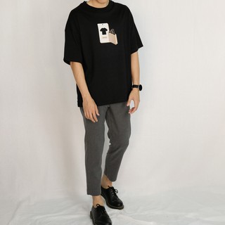 เสื้อยืดคอกลมเสื้อยืดโอเวอร์ไซส์ GURETO : Shopping (Black)S-3XL