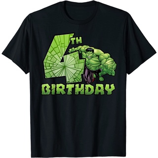 เสื้อยืดโอเวอร์ไซส์เสื้อยืด พิมพ์ลาย Marvel Avengers Hulk Smash 4th Birthday สําหรับผู้ชายS-3XL