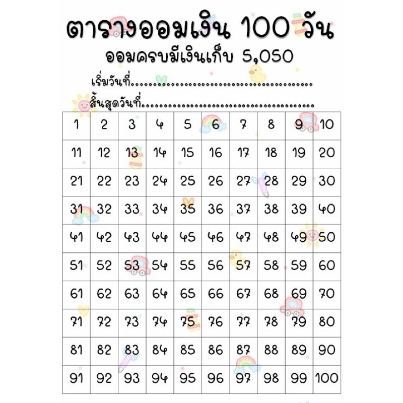 ตารางออมเงิน สมุดออมเงิน ตรางออมเงิน100วัน ขนาดประมาณA5 | Shopee Thailand