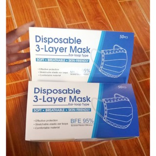 แมสผู้ใหญ่​ แผ่นกรอง​ 3​ ชั้น​ 1​ กล่อง​ 50​ ชิ้น​ Disposable 3-Layer Mask