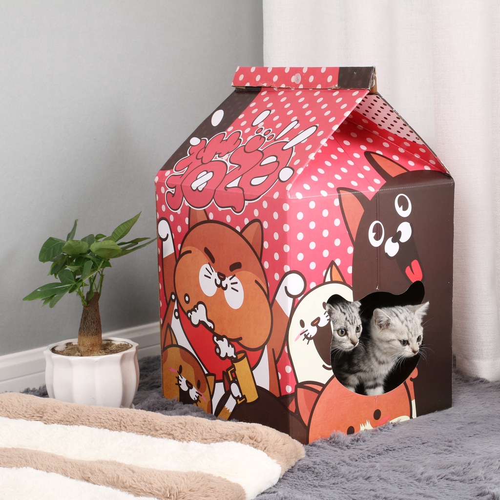 TOP C32 บ้านแมว บ้านลับเล็บแมว กล่องลับเล็บรูปบ้าน พร้อมแผ่นลับเล็บ สามารถซ้อนเป็นคอนโด กล่องลับเล็บ