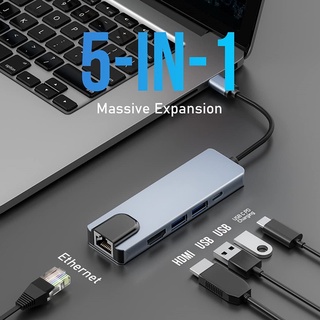 5-in-1 ฮับ Type-C 3.0 USB C เป็น 4K HDMI RJ45 อีเธอร์เน็ต PD สําหรับ NoteBook แล็ปท็อป