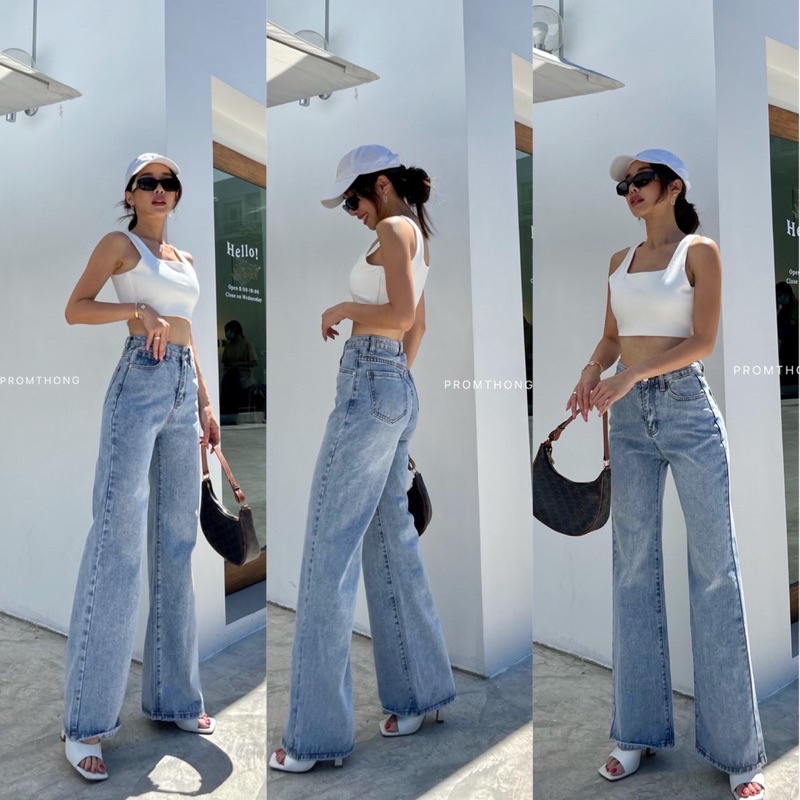 NO.PTJ3303 🔥🔥🔥 เข้าแล้วจร้า กางเกงยีนส์ขายาวทรงกระบอกเอวสูงทรงสวยมาก สีฟอกสวยดูแพง